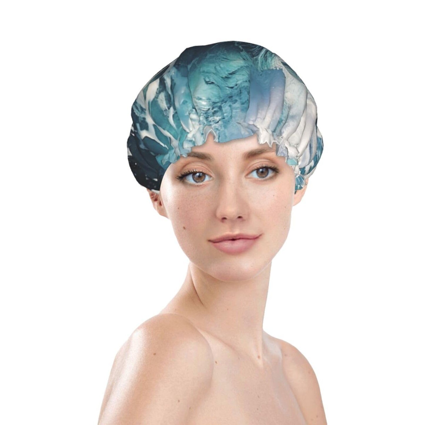 Beach Foam Wave Shower Cap For Women Reusable Double Layers Bathing Bath Cap Hair Caps Waterproof Elastic Band Ladies Spa Salon Shower Hat Hair Caps Beauty and Personal Care GDSHJKLW