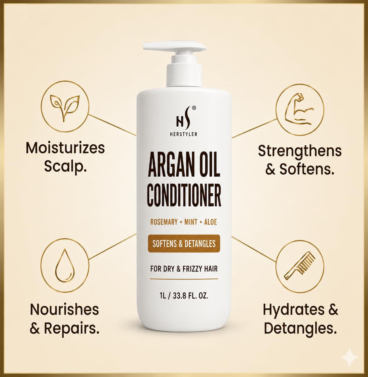 HerStyler Argan Oil Shampoo & Conditioner Set - Hydrating & Moisturizing for Dry, Damaged Hair - With Argan, Rosemary & Aloe - For Men & Women - 33.8 Beauty & Personal Care HerStyler