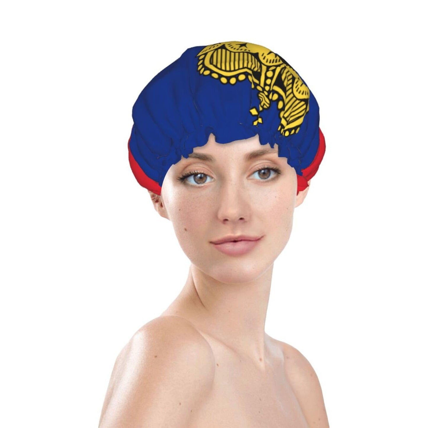 Liechtenstein Flag Prints Shower Cap Double Layer Lined Waterproof Bathing Shower Hat Beauty and Personal Care Hayyett