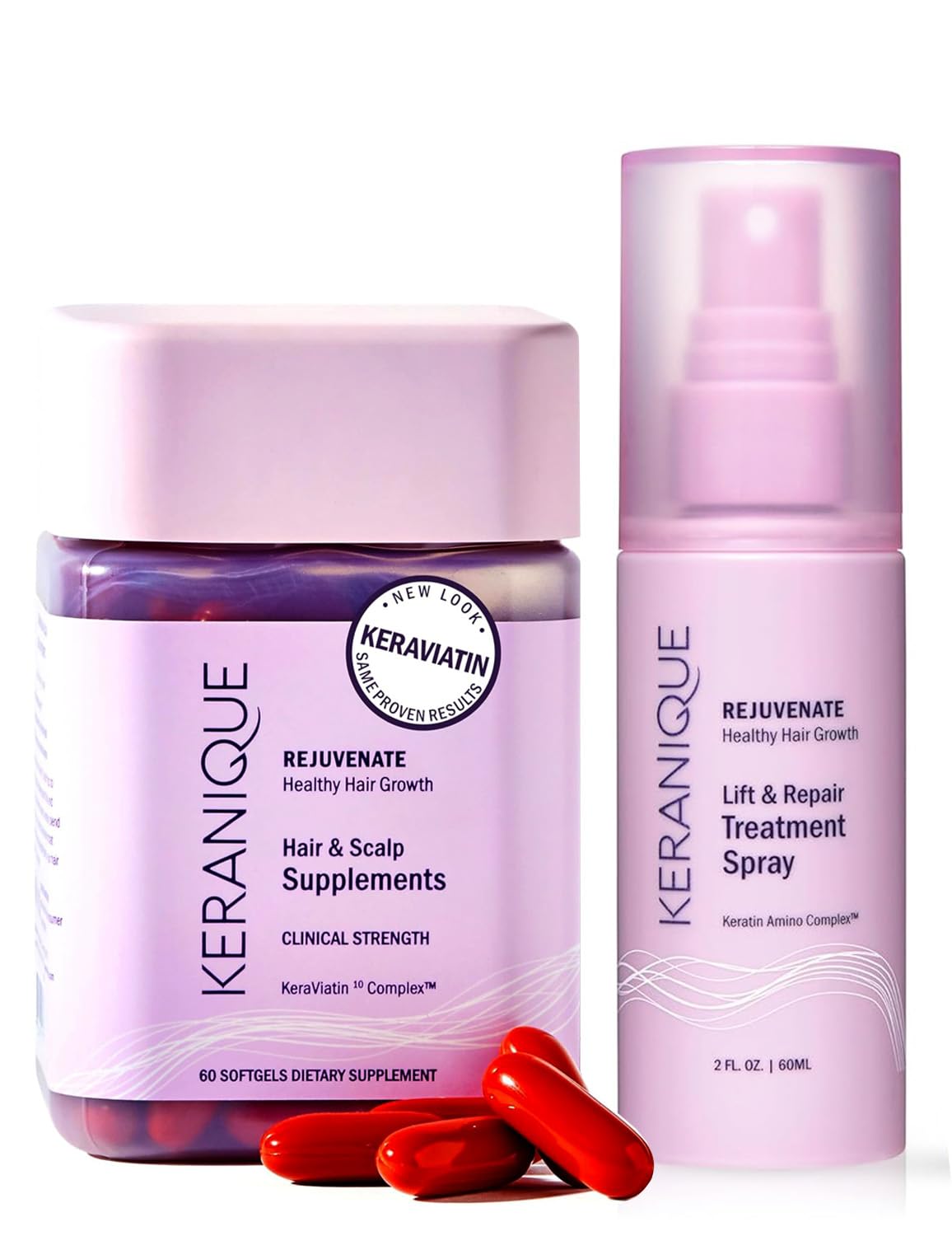 Keranique Hair Growth System - KeraViatin Vitamins with Biotin, Vitamin B, and Curcumin, Lift and Repair Treatment Spray for Instant Volume, 30 Days