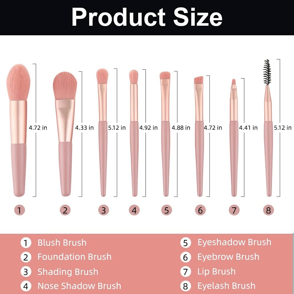 Liasun Travel Makeup Brush Set 8PCS Mini Size Premium Synthetic Fiber Foundation Blush Concealer Eyebrows Eye Shadow Angled brush Lip Make up Brush Beauty & Personal Care Liasun