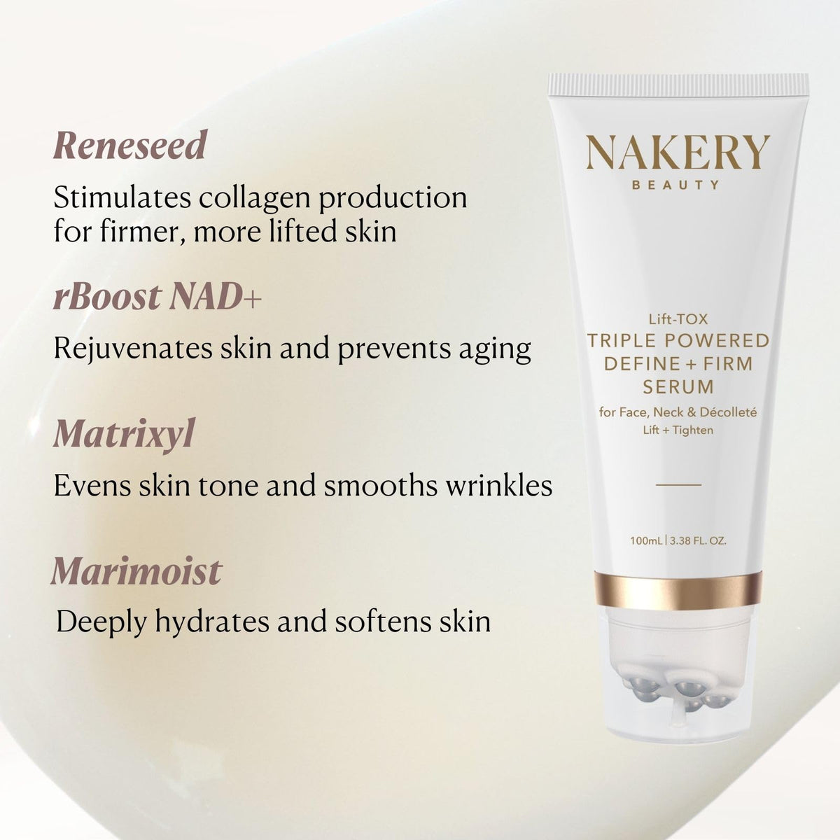 Nakery Lift-Tox Define & Firm Face Tightening Treatment with NAD+ & Collagen Booster, Neck & Jawline Roller for Sagging Skin, Lifting Wrinkles, Jowls