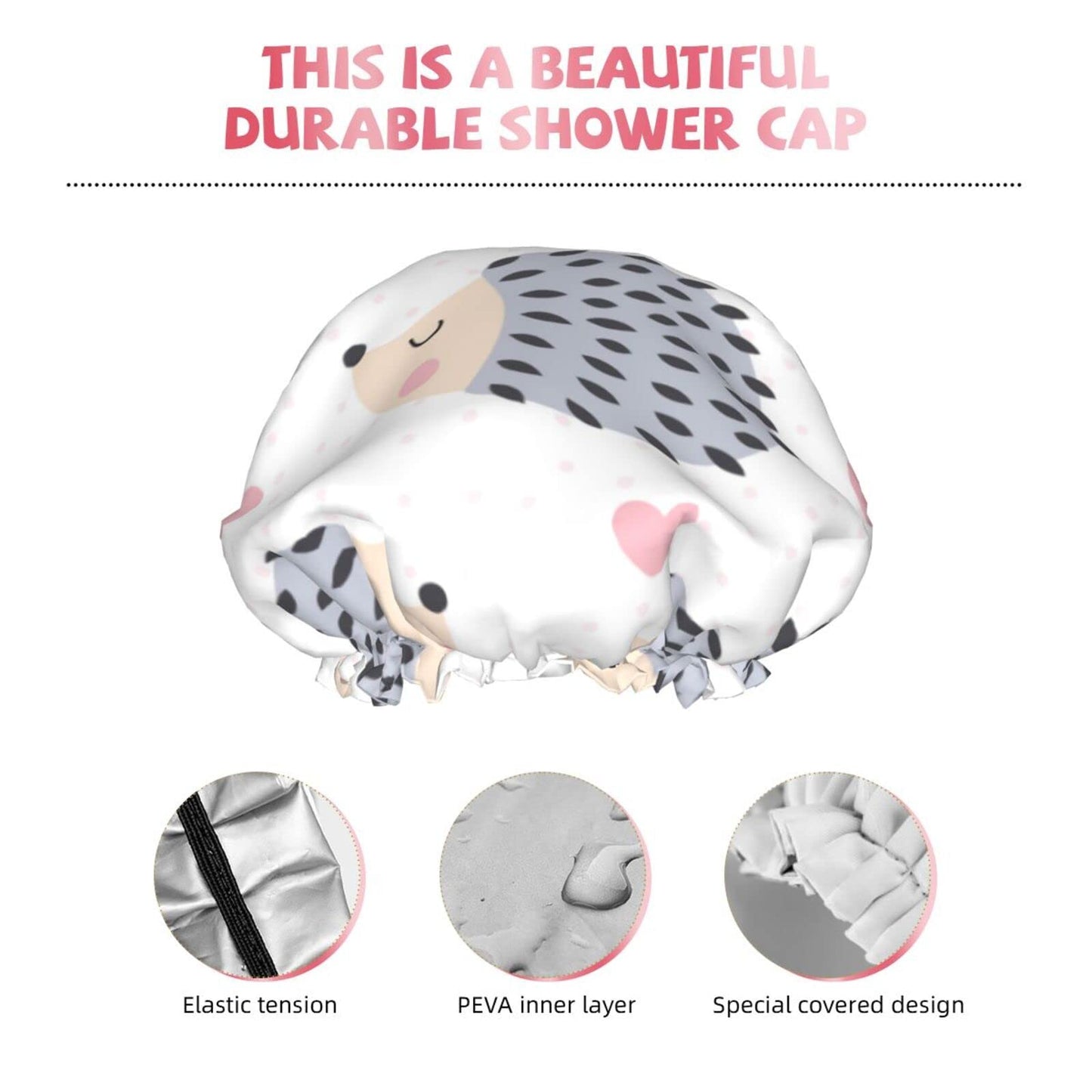 Cute Hedgehog Animal Shower Cap for Women,Double Waterproof Layers Bathing Shower Hat Large Designed for all Hair Beauty and Personal Care JIAOGSNC