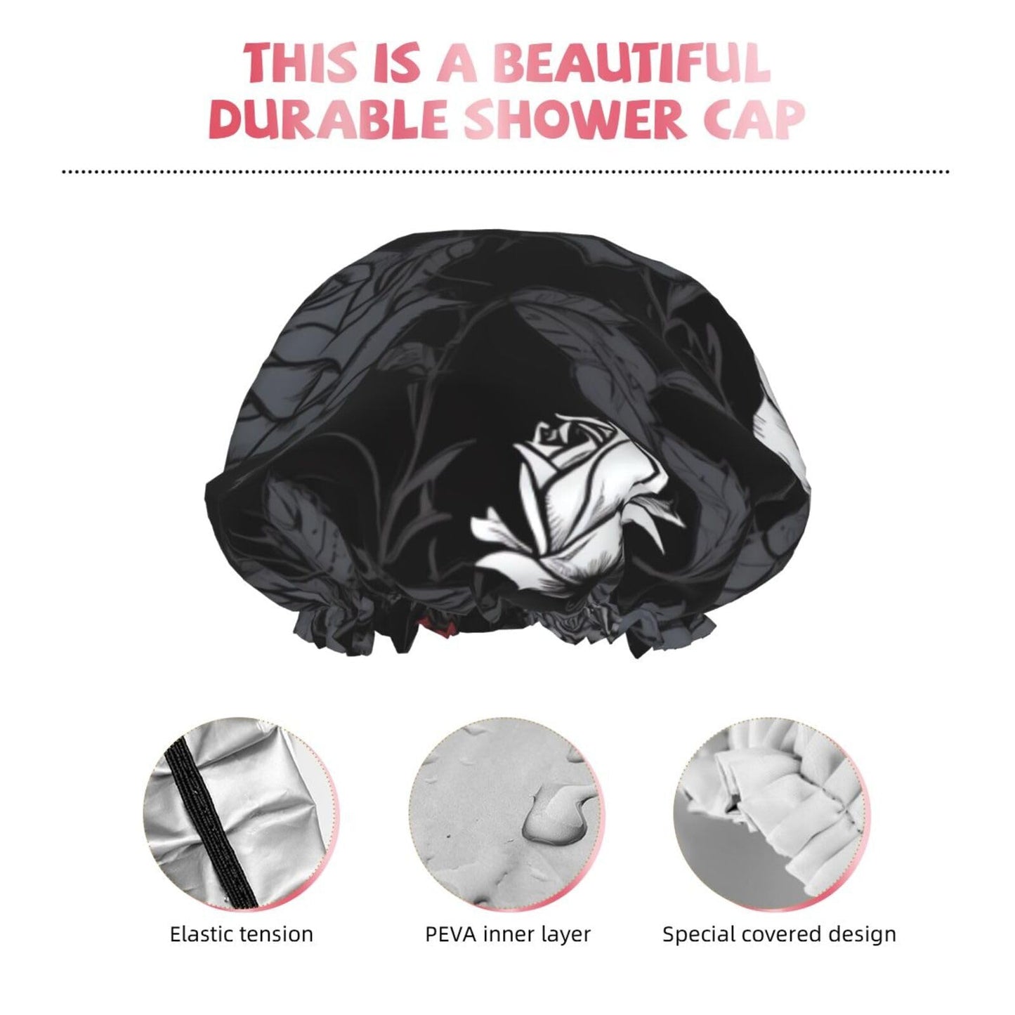 Rose gothic Shower Cap for Women Men Large Reusable Shower Bonnet Double-Layer Waterproof Bath Caps Elastic Band Hair Hat for All Hairstyles Beauty and Personal Care BWLHJKE
