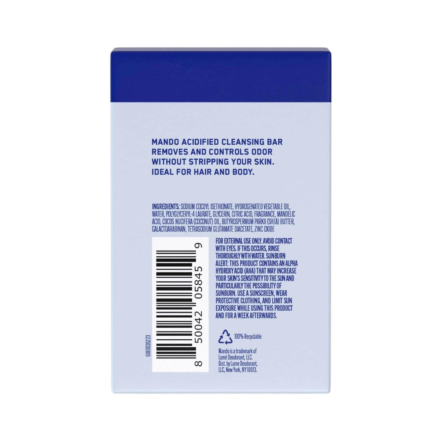 Mando Acidified Cleansing Bar - 24-Hour Odor Control - Removes Odor Better than Soap - SLS Free, Paraben Free - Safe For Sensitive Skin - Pro Sport Beauty & Personal Care Mando