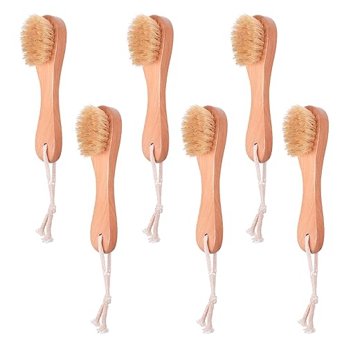 6 Pcs Face Exfoliator Brush Dry Brush Natural Bristles Wooden Face Cleaning Brush, Facial Cleansing Brush Face Wash Scrub Exfoliator Brush for Face Beauty & Personal Care KFZDCG