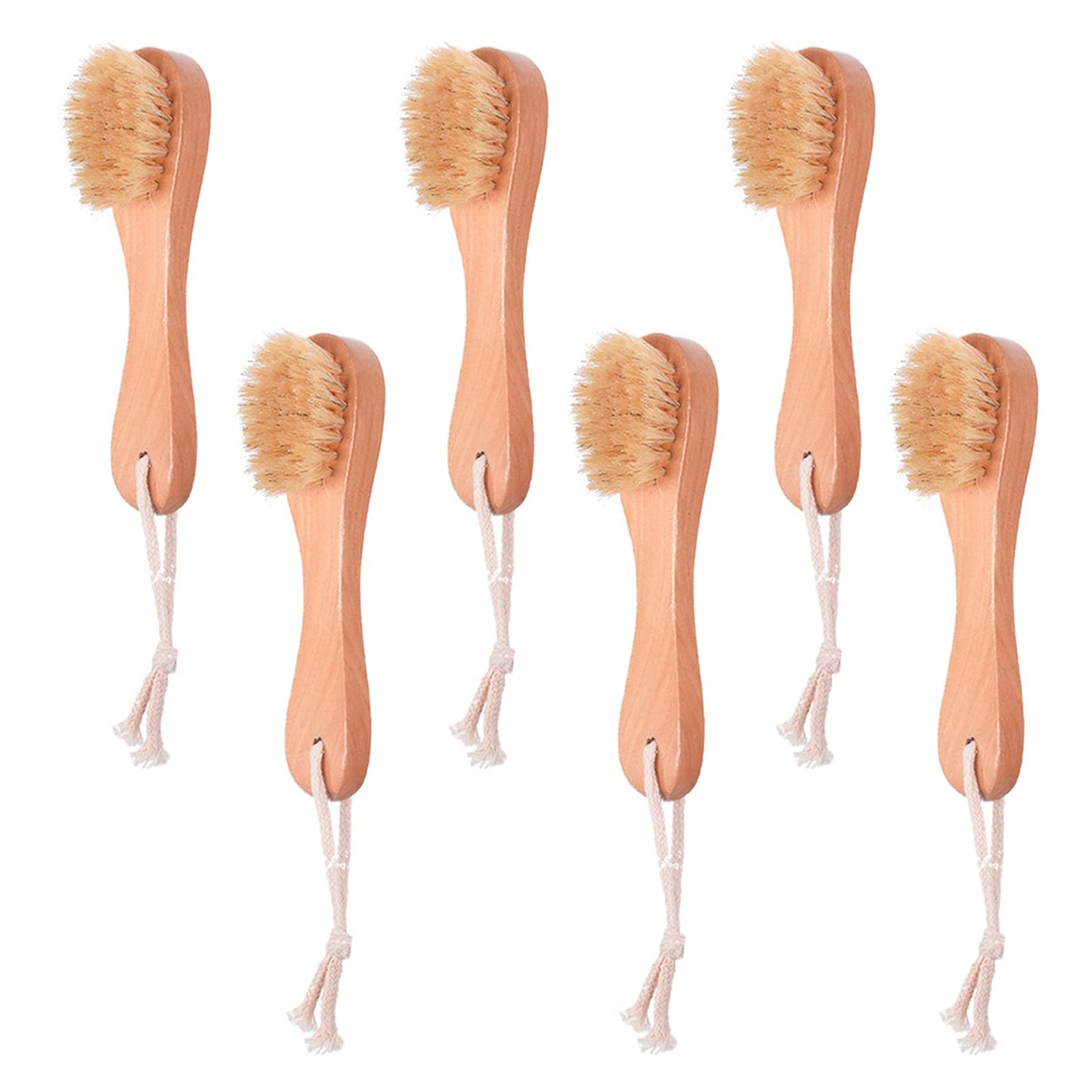 6 Pcs Face Exfoliator Brush Dry Brush Natural Bristles Wooden Face Cleaning Brush, Facial Cleansing Brush Face Wash Scrub Exfoliator Brush for Face Beauty & Personal Care KFZDCG