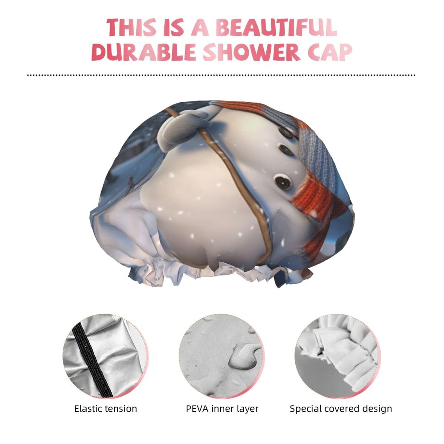 Hardworking Snowman Shower Cap For Women Reusable Double Layers Bathing Bath Cap Hair Caps Waterproof Elastic Band Ladies Spa Salon Shower Hat Hair Beauty and Personal Care GDSHJKLW
