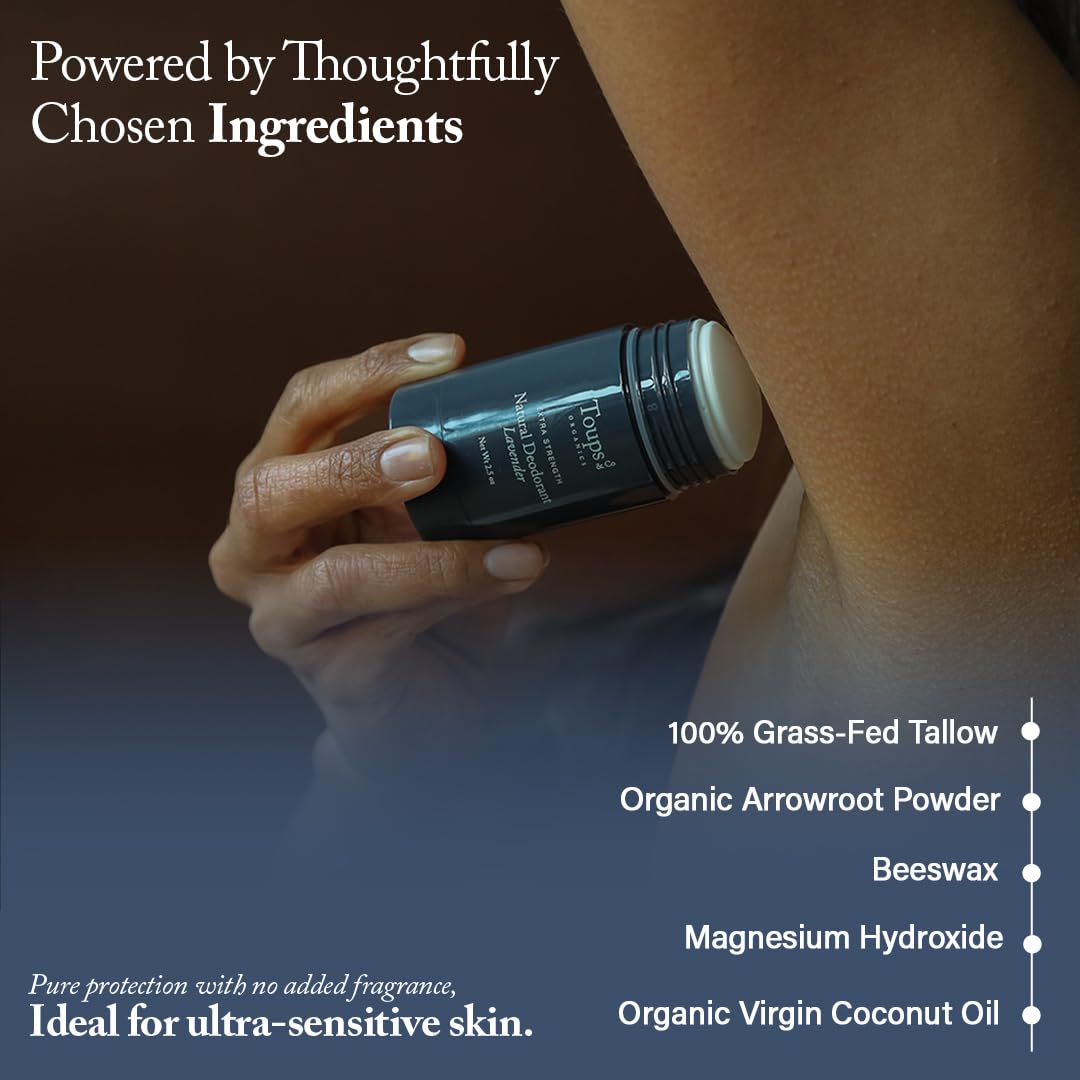Toups & Co Natural Extra-Strength Deodorant - Unscented - Aluminum-Free Odor Protection - With Grass-Fed Tallow & Magnesium - Baking Soda Balanced Beauty and Personal Care Toups and Co