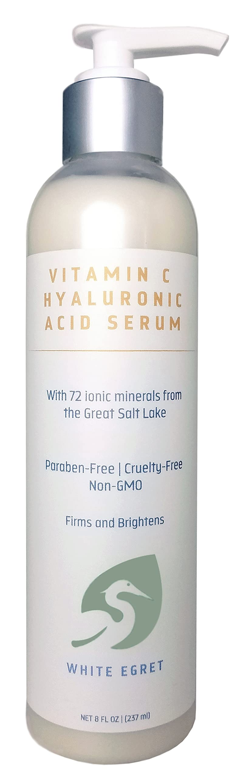White Egret Hyaluronic Acid with Vitamin C, 72 Ionic Minerals from The Great Salt Lake for Firming, and brightening Skin, 8 fl. Oz Beauty & Personal Care White Egret