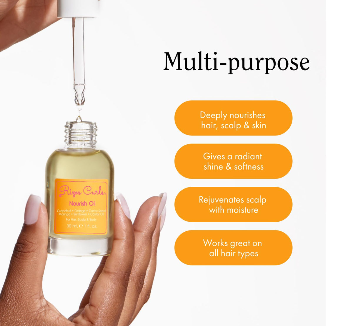 Rizos Curls Nourish Oil - Strength & Frizz Control - Improve Split Ends & Repair Dry Brittle Hair - Smooths & Hydrates All Hair Types Straight, Wavy Beauty & Personal Care Rizos Curls