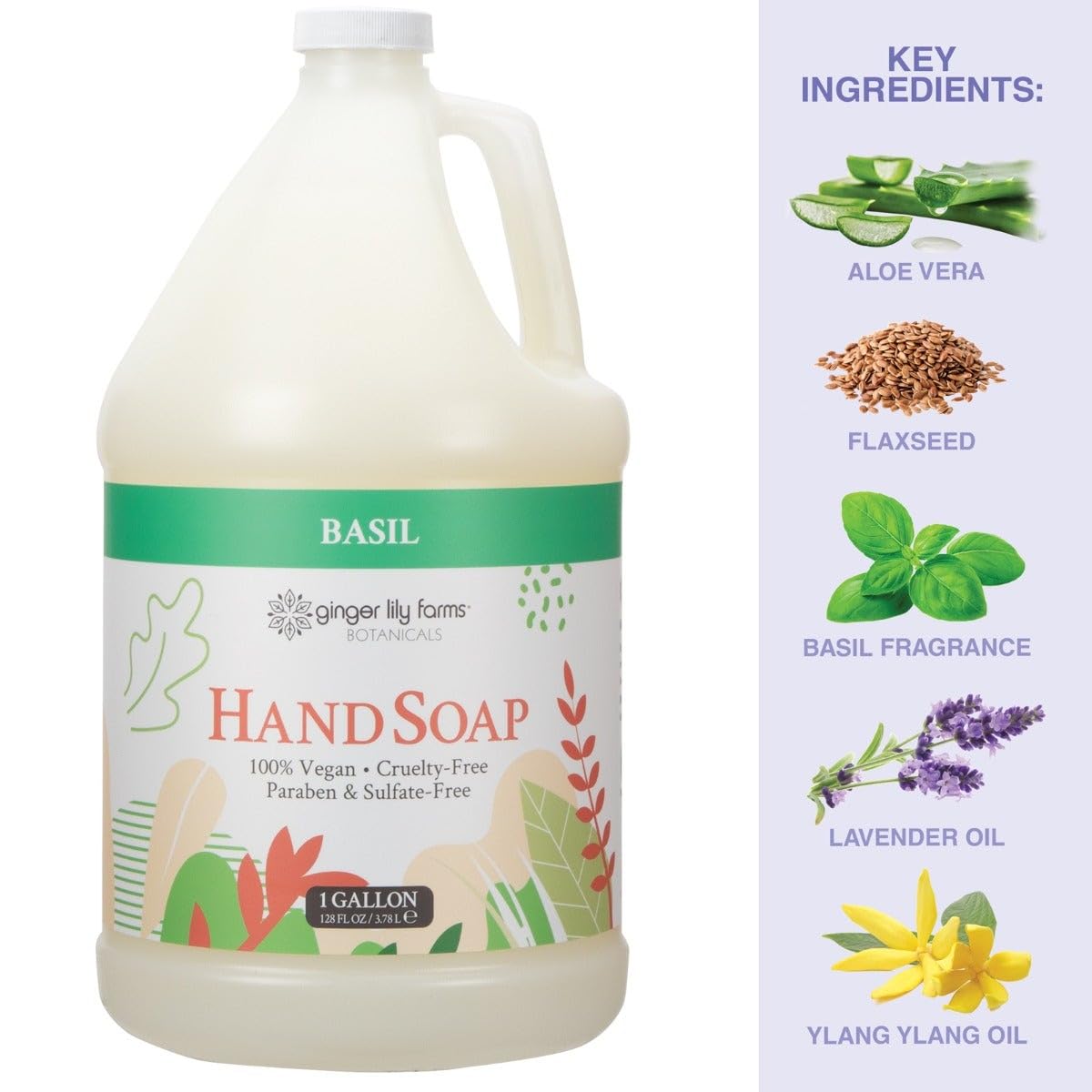 Ginger Lily Farms Botanicals All-Purpose Liquid Hand Soap Refill, 100% Vegan & Cruelty-Free, Basil Scent, 1 Gallon (128 fl oz) Beauty & Personal Care Ginger Lily Farms