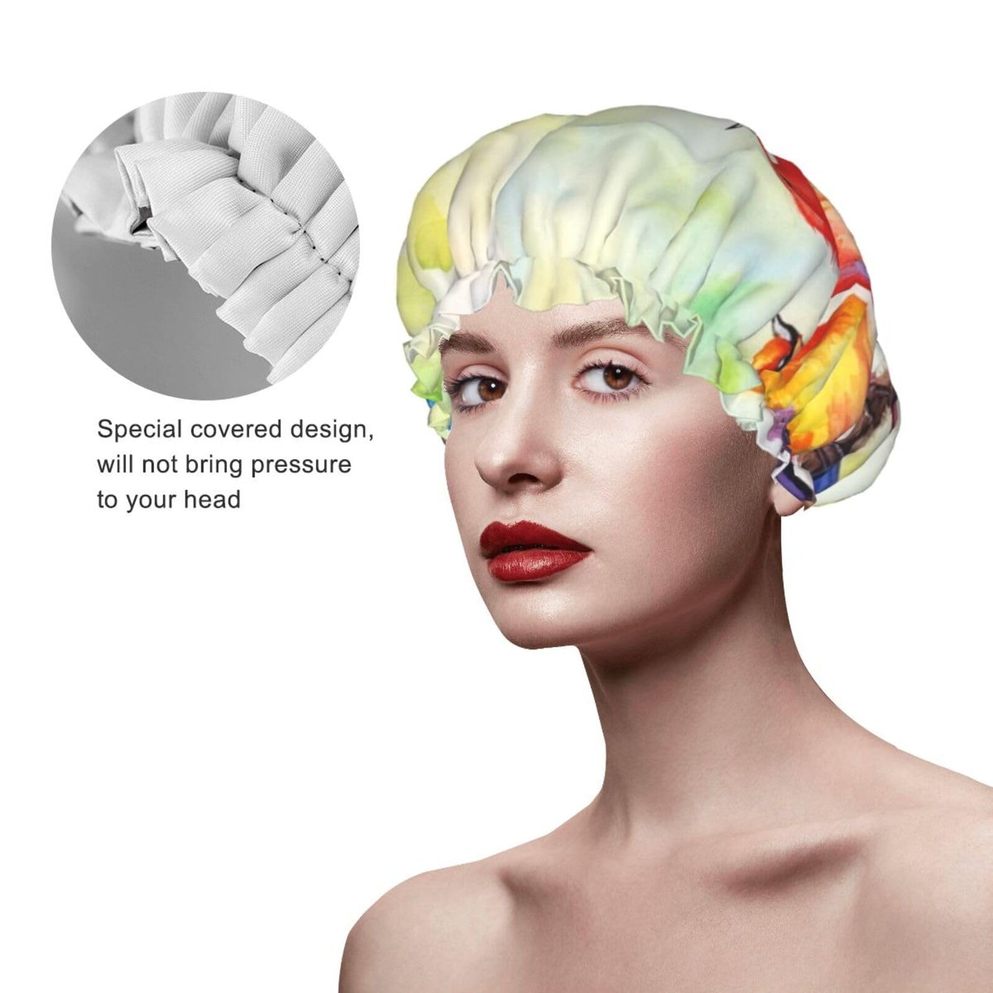 Five Singing Birds Shower Cap for Women Men Large Reusable Shower Bonnet Double-Layer Waterproof Bath Caps Elastic Band Hair Hat for All Hairstyles Beauty and Personal Care BWLHJKE