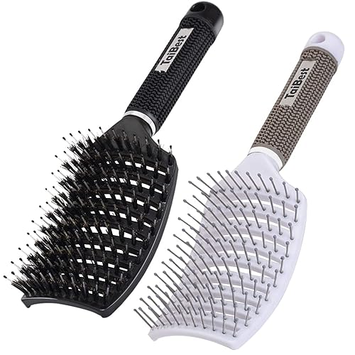 TaiBest Boar Bristle Hair Brush Set - Dry/Wet Hair Brushes Detangler for Fine, Thick, Curly Hair - Curved and Vented Hair Brush for Women, Men or Kids Beauty & Personal Care TaiBest