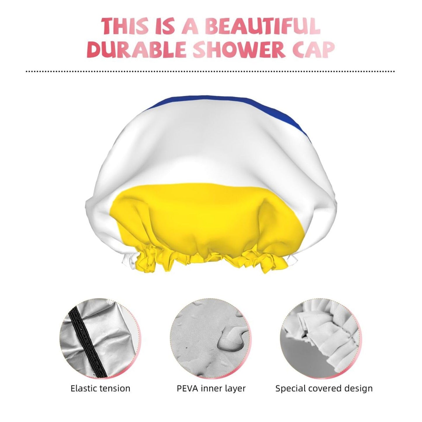 Buryatia Flag Prints Shower Cap Double Layer Lined Waterproof Bathing Shower Hat Beauty and Personal Care Hayyett
