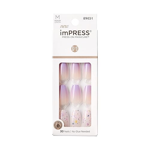 KISS imPRESS No Glue Mani Press On Nails, Design, 'All I Want', Purple, Medium Size, Coffin Shape, Includes 30 Nails, Prep Pad, Instructions Sheet, 1 Beauty & Personal Care imPRESS