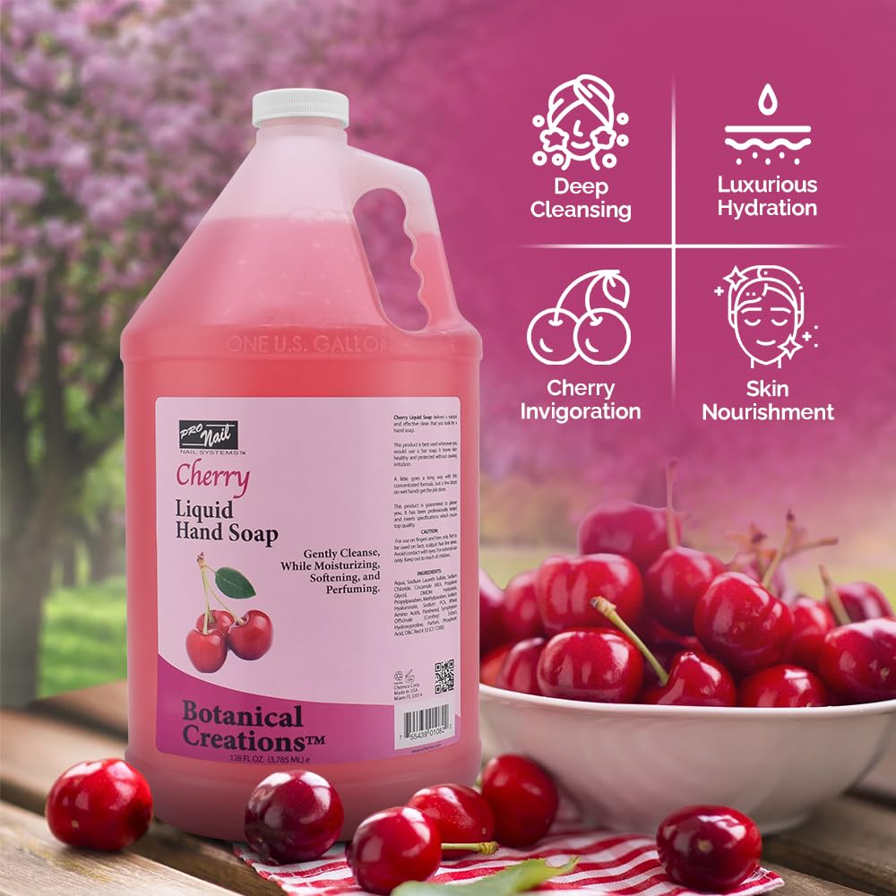 PRO NAIL NAIL SYSTEMS PRONAIL - Liquid Hand Soap Refill, Cherry, 1 Gallon - Deeply Cleanse and Hydrates, Leaving your hands Fresh and Soft - Bulk Beauty & Personal Care PRO NAIL NAIL SYSTEMS