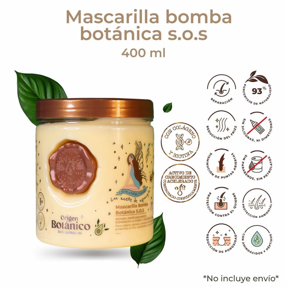 S.O.S. Botanical Bomb Mask 400 ml, Deeply repairs, reduces hair loss and accelerates growth. | Mascarilla Bomba Botanica S.O.S. 400 ml, Repara Beauty & Personal Care Origen Botánico