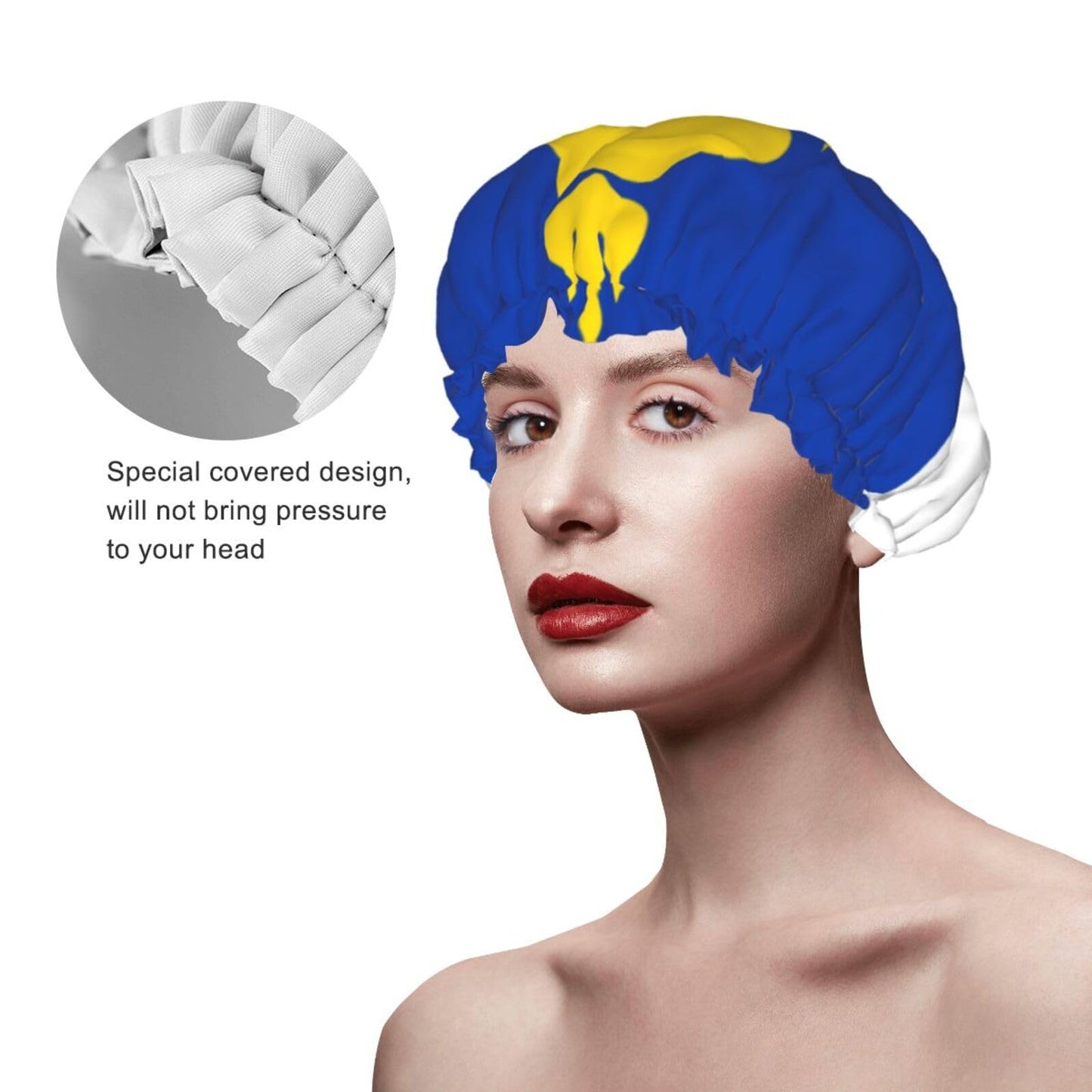 Buryatia Flag Prints Shower Cap Double Layer Lined Waterproof Bathing Shower Hat Beauty and Personal Care Hayyett