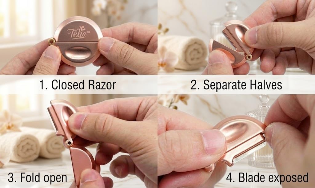 Télia Eyebrow Razor - Rose Gold Stainless Steel Facial Razor for Women, Reusable Brow Shaper for Precision Eyebrow Grooming and Gentle Face Hair Beauty and Personal Care Télia