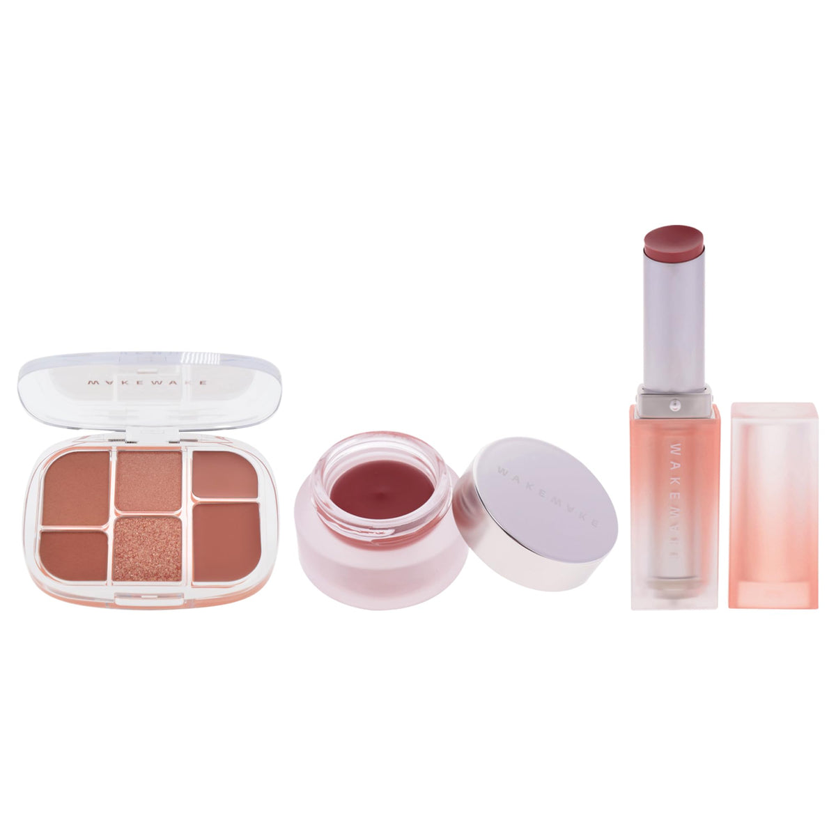 Wakemake Kit by Wakemake for Women - 3 Pc Kit 0.22oz Makeup - 03 Lavander Pleasure, 0.15oz Makeup - 08 Berry Blum, 0.12oz Lipstick - 02 Slower Moment