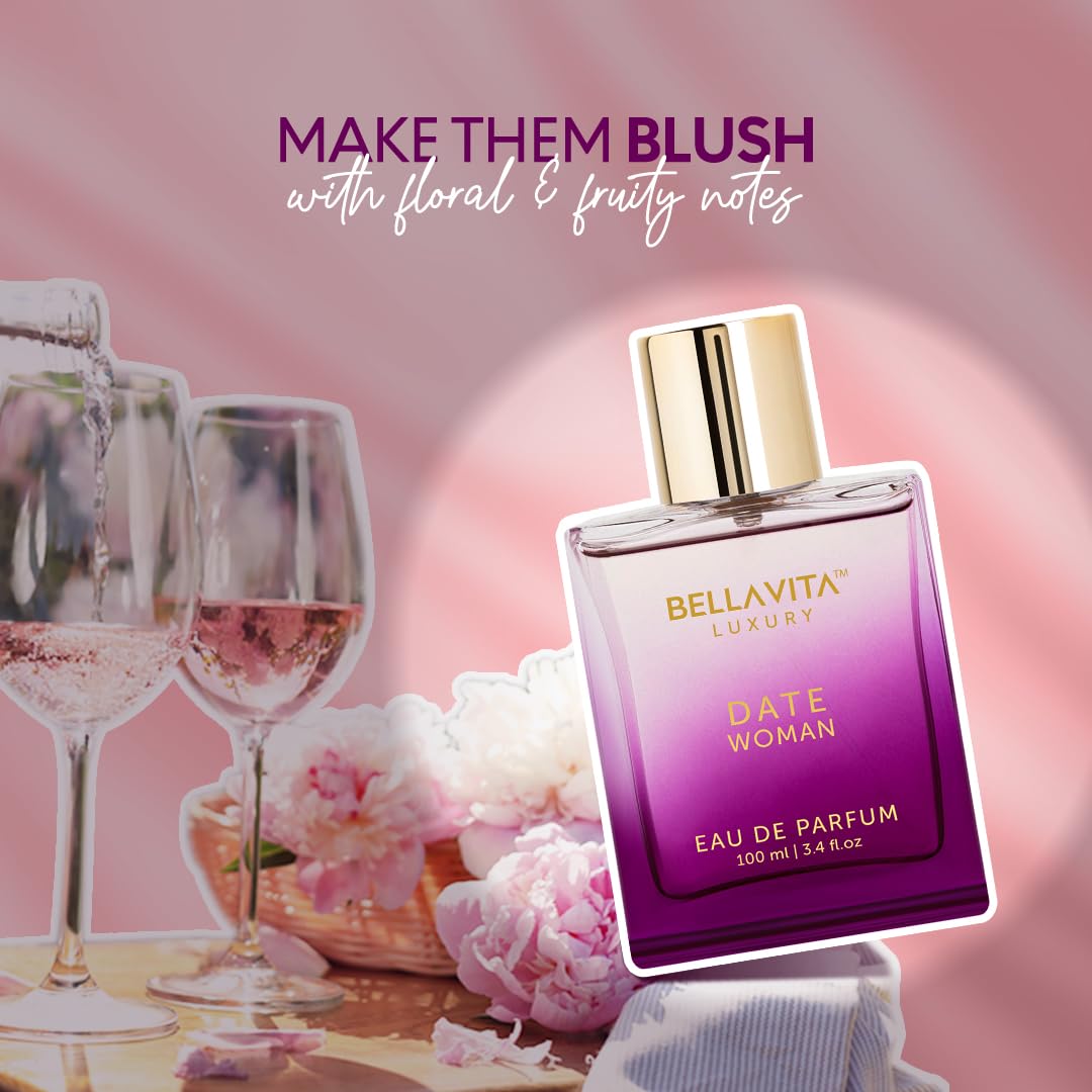 Bellavita Luxury DATE Eau de Parfum | 100 ml (3.4 fl.oz.) | Perfume for Women | Floral, Pink Pepper, Jasmine, and Moss Notes | Long Lasting Fragrance Beauty and Personal Care Bella Vita Luxury