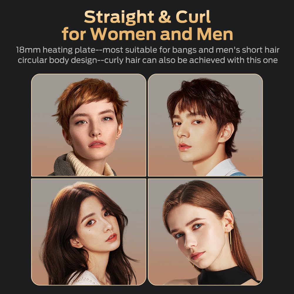 Cordless Hair Straightener and Curler 2 in 1 Ceramic Flat Iron Mini Cordless Portable Travel Hot Tools Straight Curl for Women Men USB Rechargeable