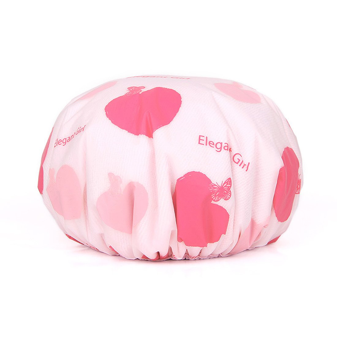 Ruilogod Pink PEVA Microfiber Dual Layers Heart Printing Waterproof Shower Bath Hair Cap Hat (id: 003 732 f25 779 33d Beauty and Personal Care Ruilogod