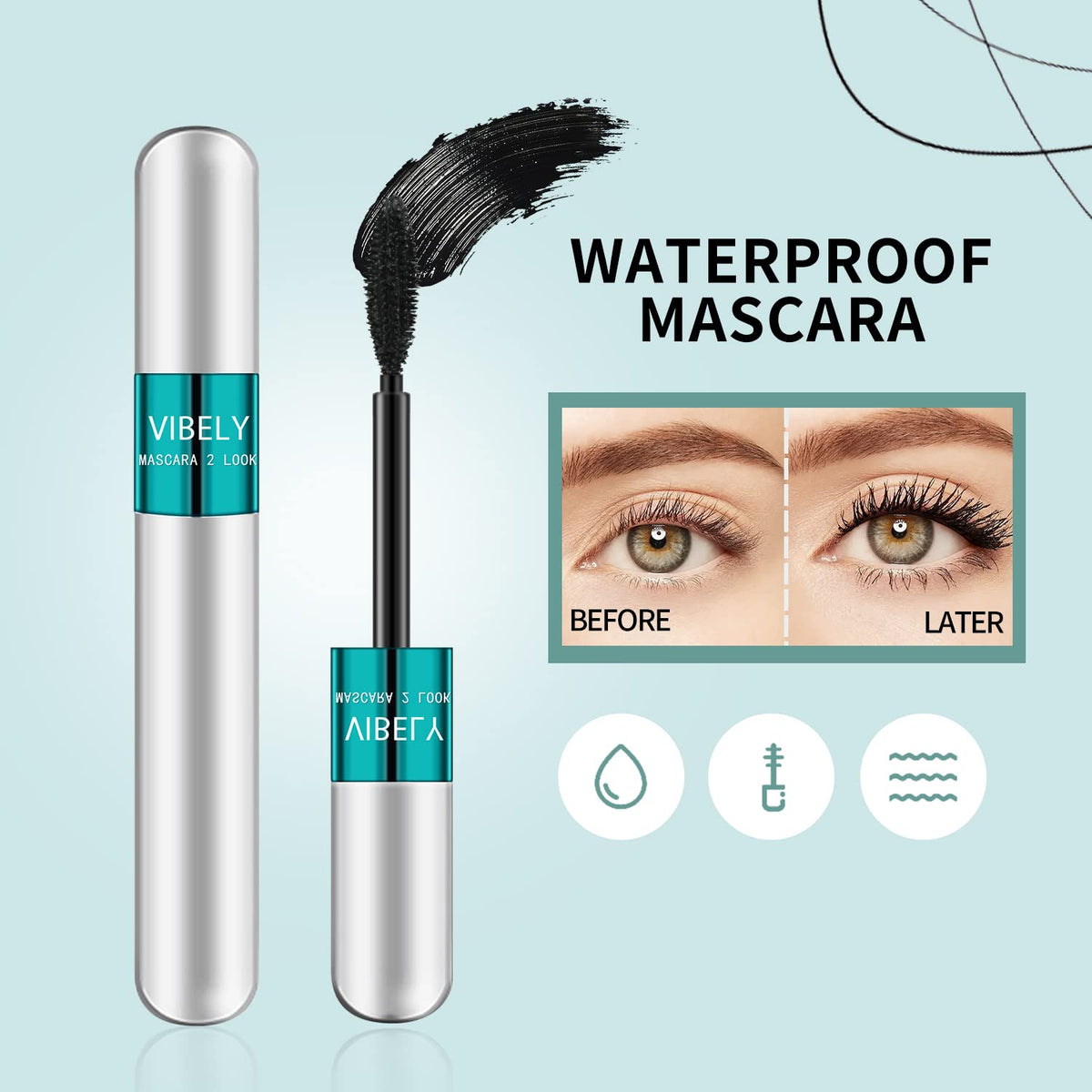 2 in 1 Mascara 5x Longer Waterproof Lash Cosmetics Natural Lengthening and Thickening Effect No Clumping Superstrong Magic 4d Silk Fiber for Vibely Beauty & Personal Care VIBELY