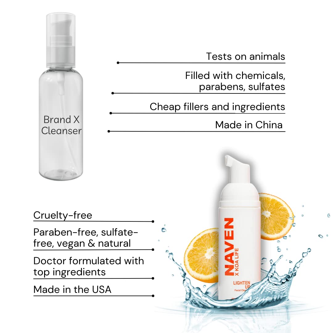KOA LIFE X NAVEN Lighten Up - Anti-Blemish Facial Foam Cleanser, Purifies Skin, Vitamin C, Organic, Natural Ingredients - 1.7 Fl Oz Beauty & Personal Care KOA LIFE