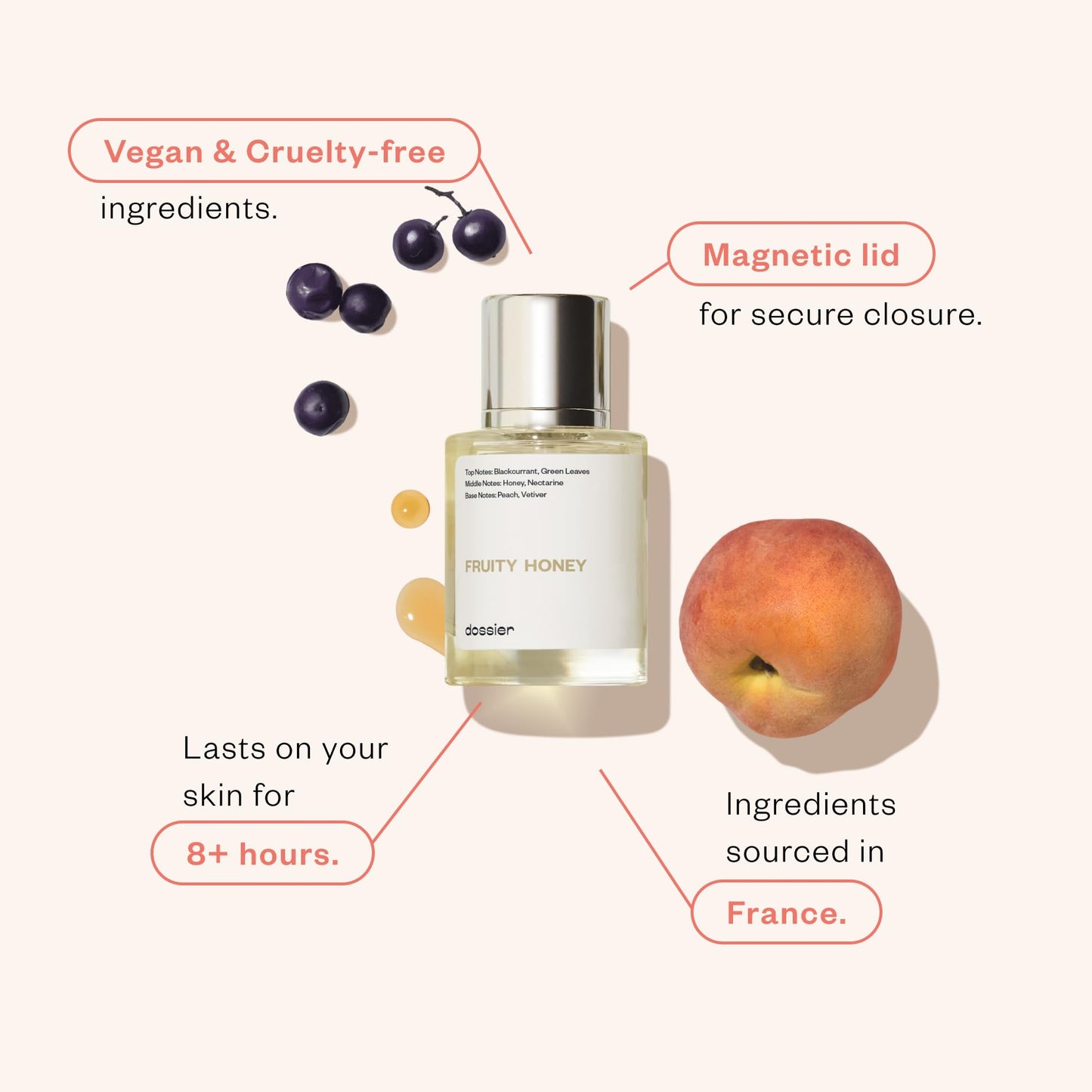 Dossier - Fruity Honey - Eau de Parfum - Inspired by J.Malone's Nectarine Blossom & Honey - Perfume Luxury - Pure Infused - Paraben-Free - Vegan - Beauty & Personal Care Dossier