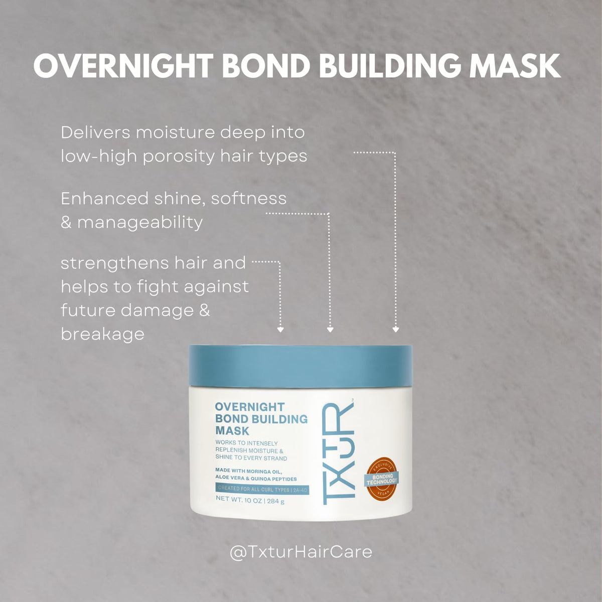 TXTUR Overnight Bond Building Mask, Deep Conditioning Hair Treatment That Delivers Intensive Hydration That Leads To Enhanced Shine, Softness, &