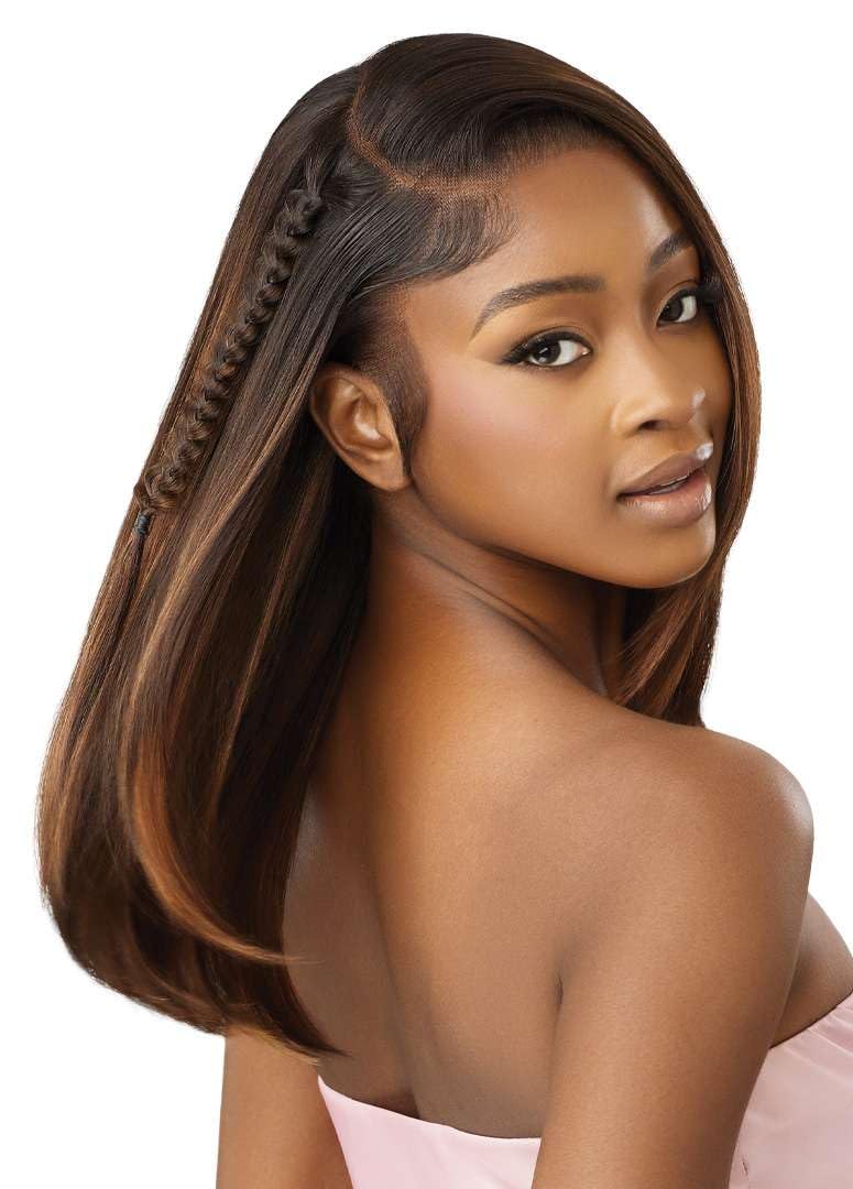 Outre Airtied 100% Fully Hand-Tied Wig - Human Hair Blend - Sleek Yaki 20" (DRST MAPLE BROWN)