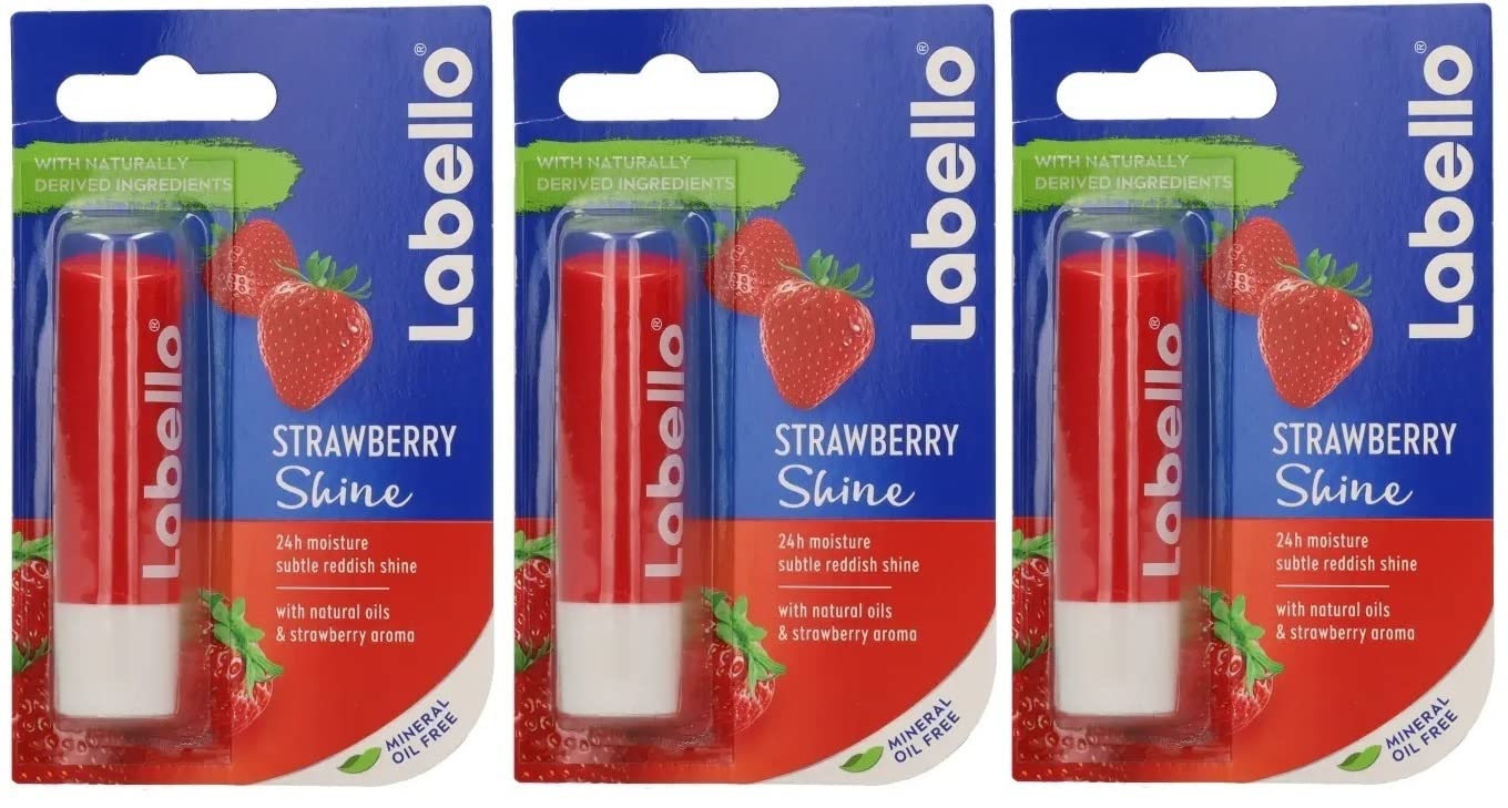 3 x Labello Strawberry Lip Balm Beauty and Personal Care Labello