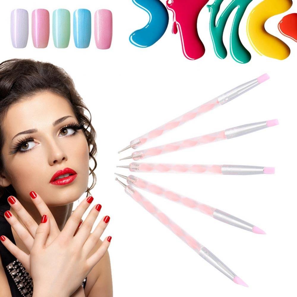Dual-ended Carving Sculptur Pen Set, Silicone Head Dotting Pen Manicure Nail Art Tool 5pcs