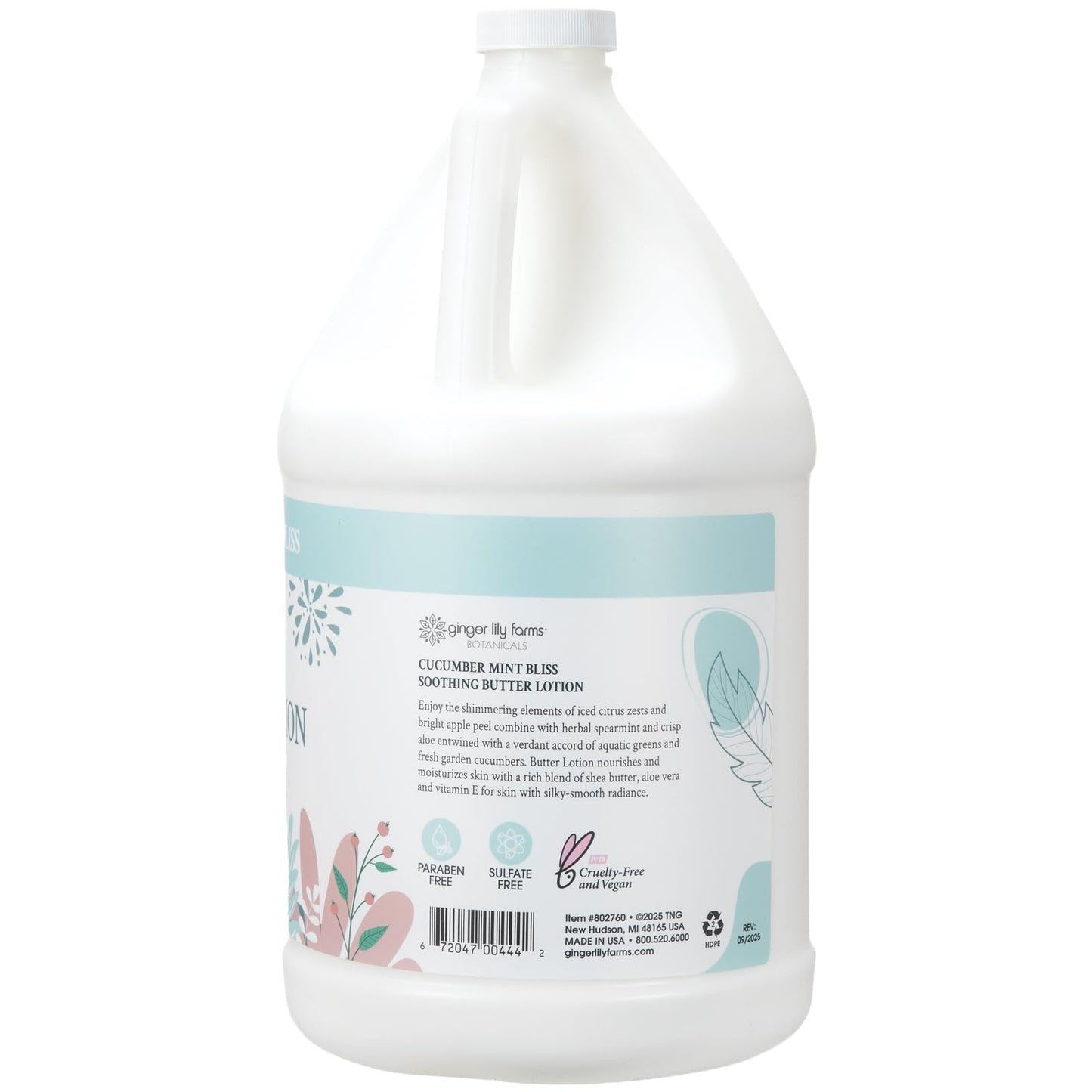 Ginger Lily Farms Botanicals Soothing Butter Lotion for Dry Skin, 100% Vegan & Cruelty-Free, Cucumber Mint Bliss Scent, 1 Gallon (128 fl oz) Refill Beauty & Personal Care Ginger Lily Farms