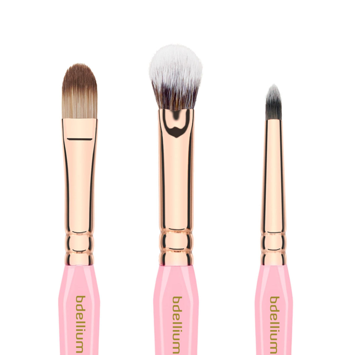 Bdellium Tools Pink Golden Triangle Face & Eyes Makeup Brush Set - Well-balanced Brush Set with Soft Synthetic Bristles and Rose Gold Brass Ferrule