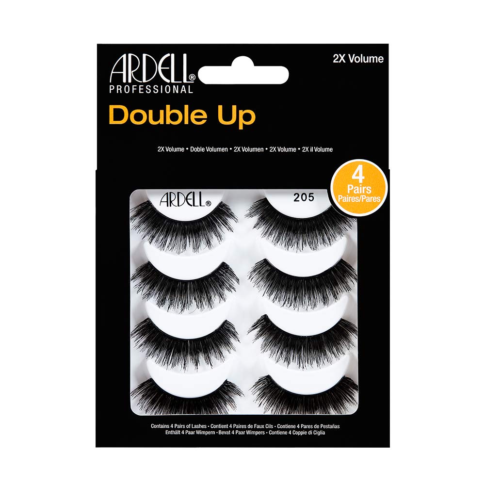 Ardell False Eyelashes Double Up 205 - Black, Dramatic Volume & Length Strip Lashes, Reusable Fake Lashes, 4 Pack