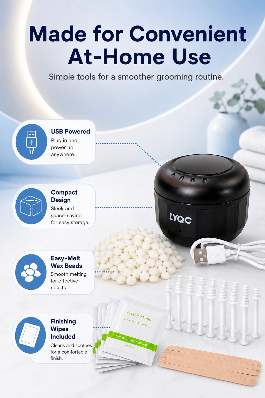 LYQC Nose Wax Kit Men, Mini Wax Warmer for Nose Eyebrow Ear Hair Removal, waxing kit with USB Fast Heat?including 100g Beads & 30 Sticks?Portable wax Beauty and Personal Care LYQC