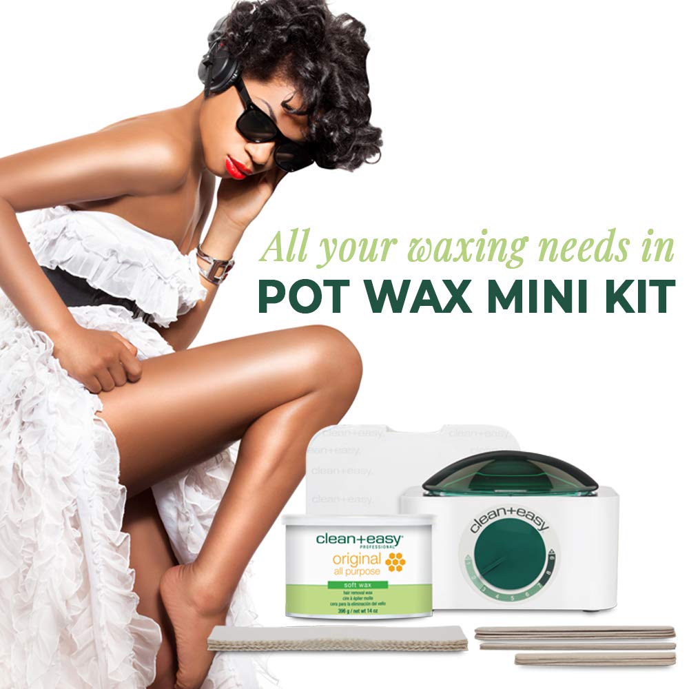 Clean + Easy Mini Pot Waxing Kit for Women - Soft Wax with Wax Warmer for Hair Removal, Body, Facial Hair & Sensitive Skin, Includes Muslin Strips Beauty and Personal Care Clean + Easy