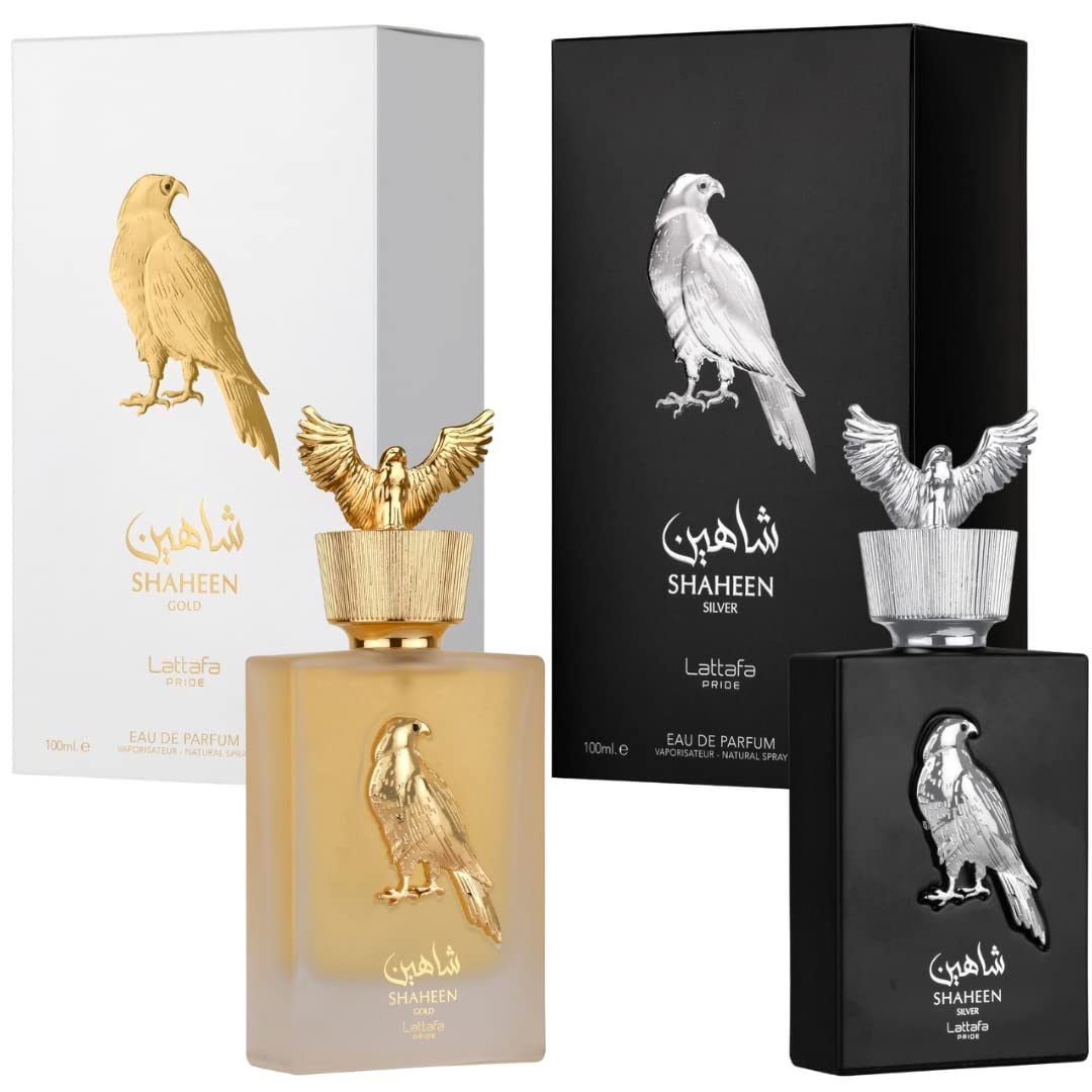 Lattafa Perfumes Pride Shaheen for Unisex 2 Piece Eau de Parfum Gift Set (Gold + Silver) 3.4 Ounce/100 ml each Beauty & Personal Care Lattafa