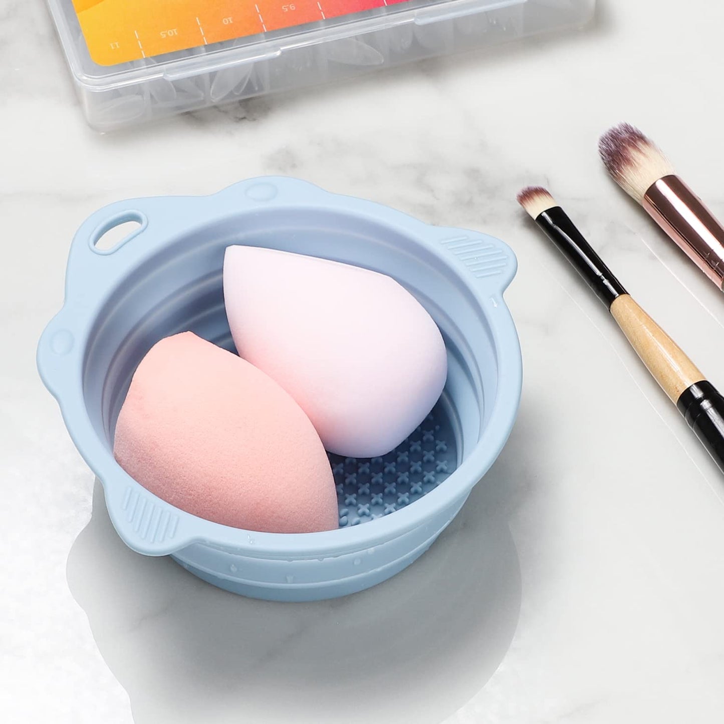 Foldable Silicone Makeup Brush Cleaner Bowl - Etercycle Portable Cleaning Tool for Brushes, Powder Puffs, and Sponges (Blue) Beauty and Personal Care Etercycle