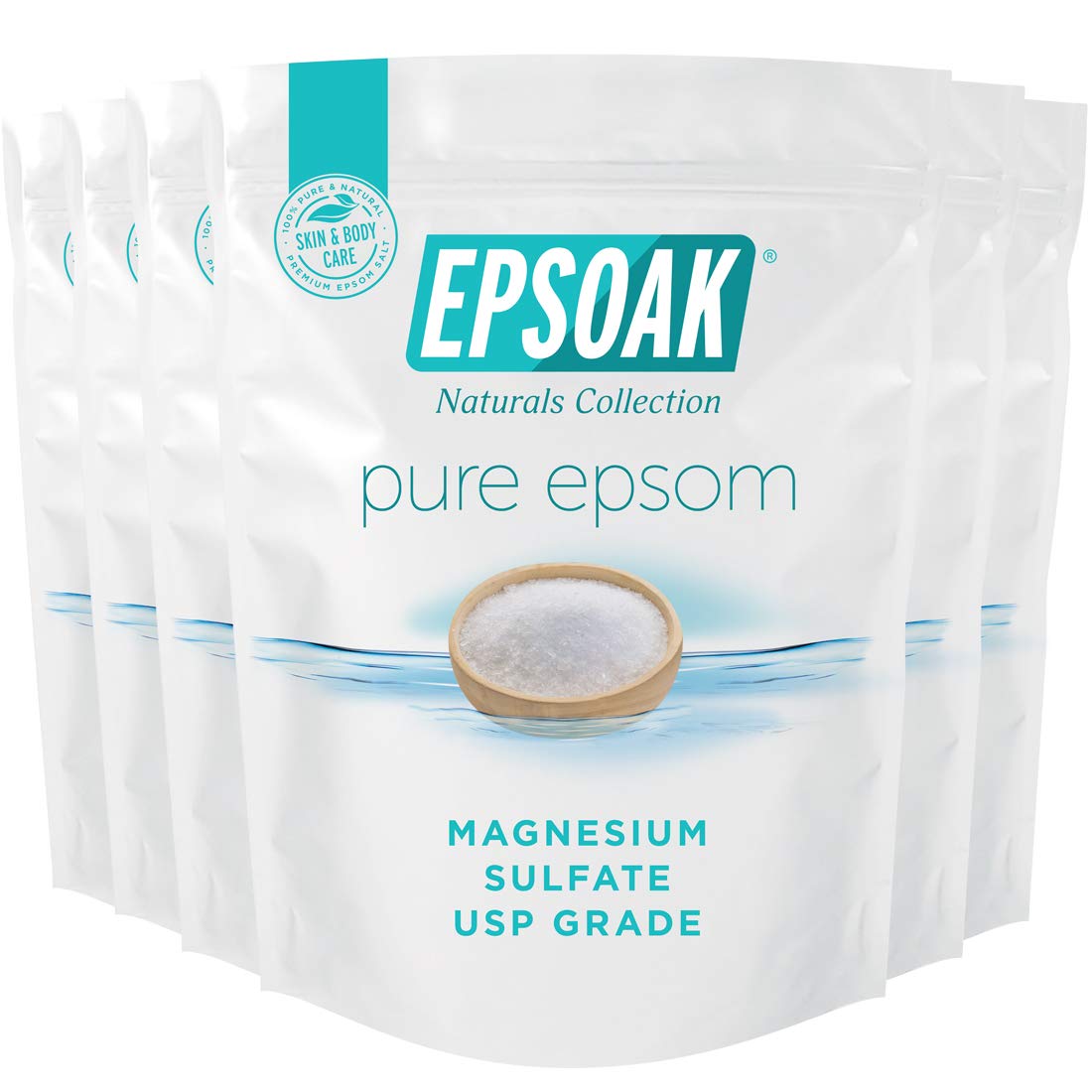 Epsoak Epsom Salt 12 lb. Magnesium Sulfate USP. (Qty. 6 x 2 lb. Bags) Resealable Epsom Salt Bag Unscented, Made in The USA, Cruelty-Free Certified Beauty and Personal Care Epsoak
