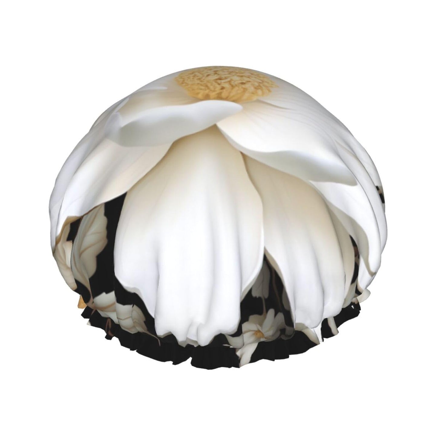 White Floral Shower Cap for Women Men Large Reusable Shower Bonnet Double-Layer Waterproof Bath Caps Elastic Band Hair Hat for All Hairstyles Beauty and Personal Care BWLHJKE
