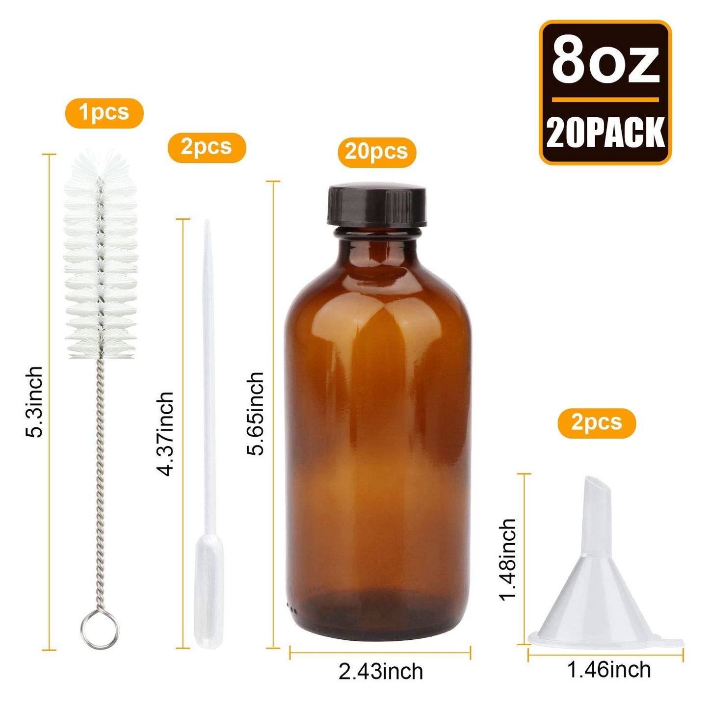 COMUDOT 8oz Durable Glass Bottle, Reusable Glass Bottles with Airtight Lid for Shampoo, Conditioner, Essential Oils, Set of 20 (Brown) Beauty & Personal Care COMUDOT