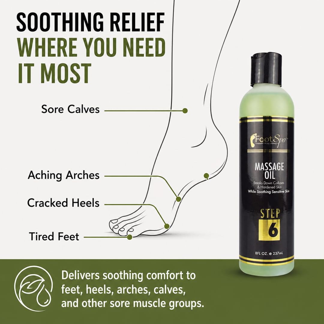 Foot SPA Pedicure Massage Oil - Tea Tree, Peppermint & Eucalyptus Blend for Callus Softening & Cracked Heel Repair | Cooling Relief | Professional Beauty & Personal Care FootSpa