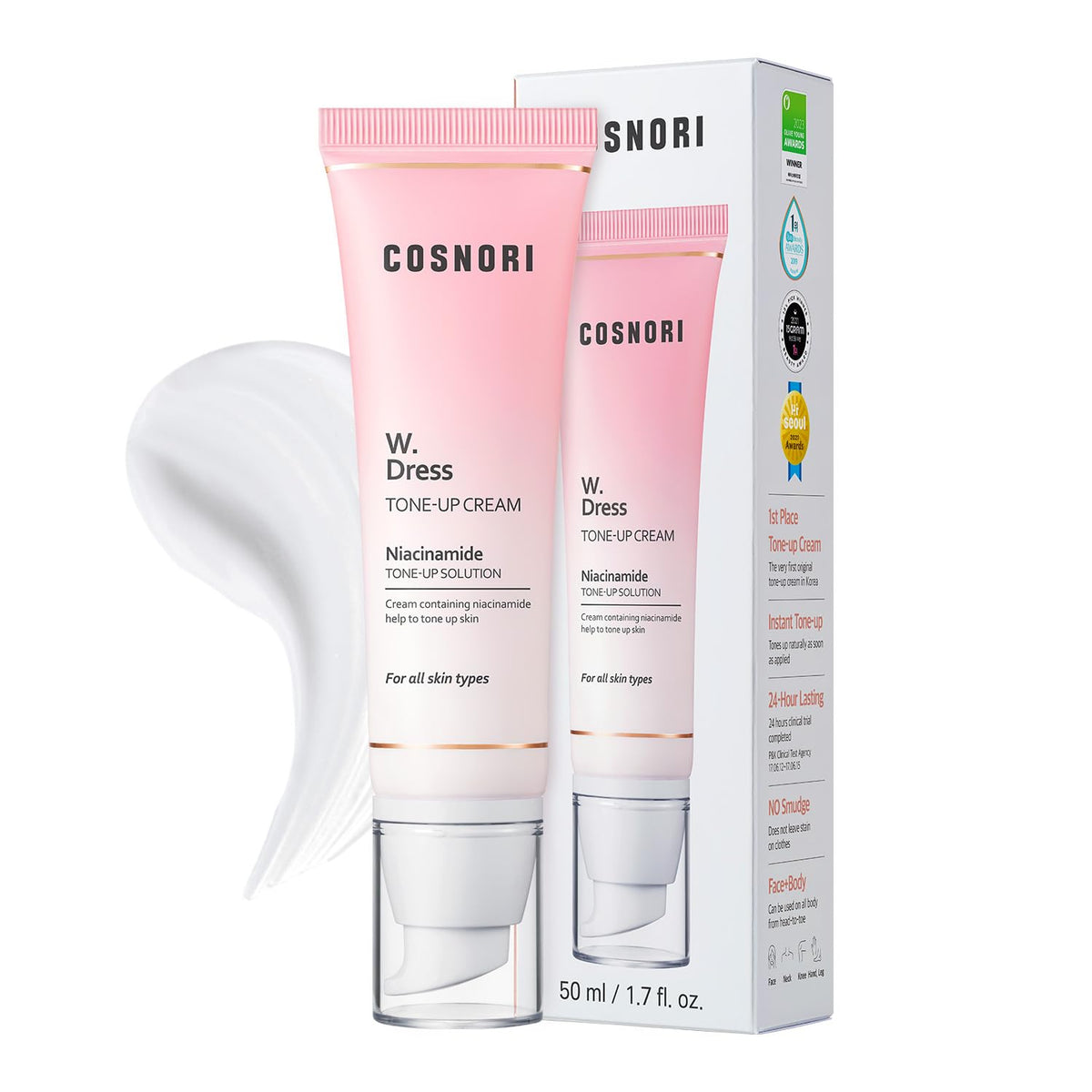 COSNORI W. Dress Tone-Up Cream - Quick Skin Tone Balancer, Evens Out Complexion, Natural No-Makeup Look, Sebum Control for Face & Body, Vegan, Not