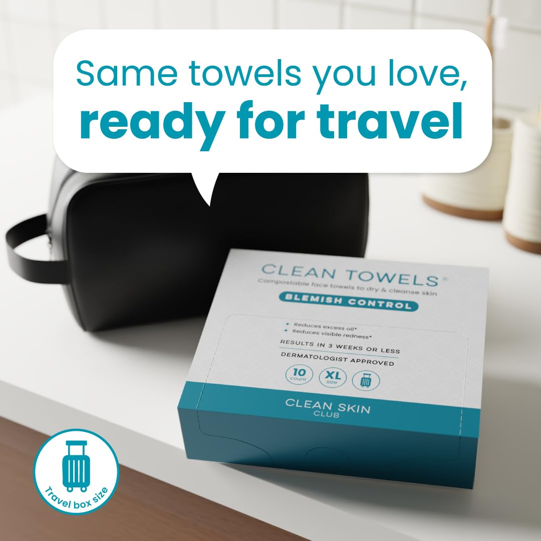Clean Skin Club Blemish Control Clean Towels® XL, Travel Pack,Face Towels, Light Exfoliation for Oily Skin, Eczema Association Accepted Face Towel Beauty and Personal Care CLEAN SKIN CLUB