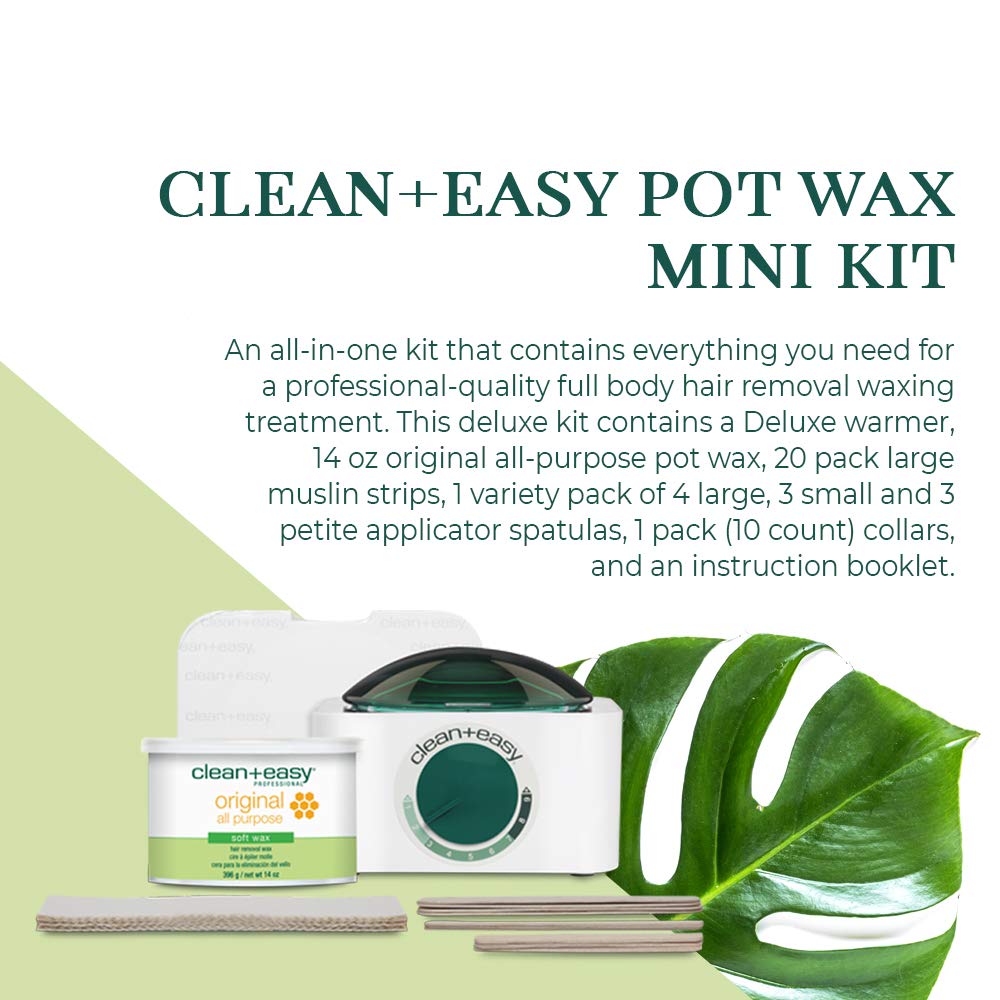 Clean + Easy Mini Pot Waxing Kit for Women - Soft Wax with Wax Warmer for Hair Removal, Body, Facial Hair & Sensitive Skin, Includes Muslin Strips Beauty and Personal Care Clean + Easy