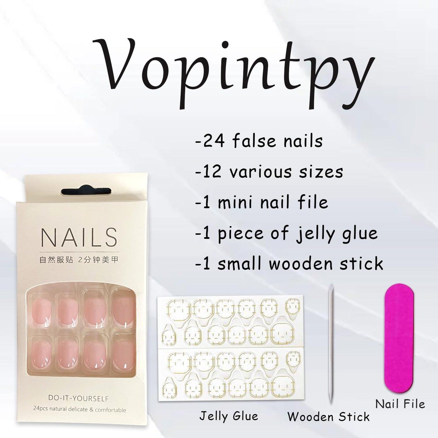White French Tip Press on Nails Short Square Fake Nails Glossy Pink False Nails with Glue on Nails Reusable Full Cover Stick on Nails Acrylic Beauty and Personal Care Vopintpy